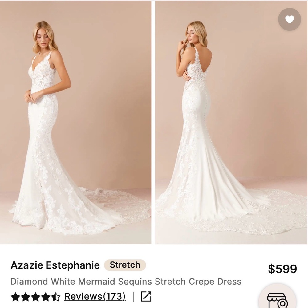 Azazie Estephanie Stretch Lace-Back V-Back Bridal Gown NEW WT